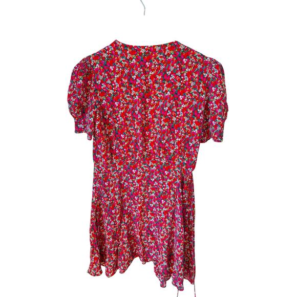 SALONI Lea Wrap Dress Red Pink Poppyfield Silk Size 6 EUC Maximalist Floral Mini - Picture 10 of 15
